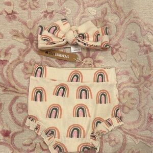 SpearmintLOVE Rainbow Diaper Cover Set - Cream and Pink